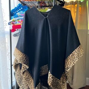 Black and Tan Cape with Animal Print Trim
